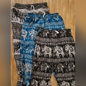 BUNDLE Thailand Elephant Print Harem Pants in Blue Grey Black Elephant Pants